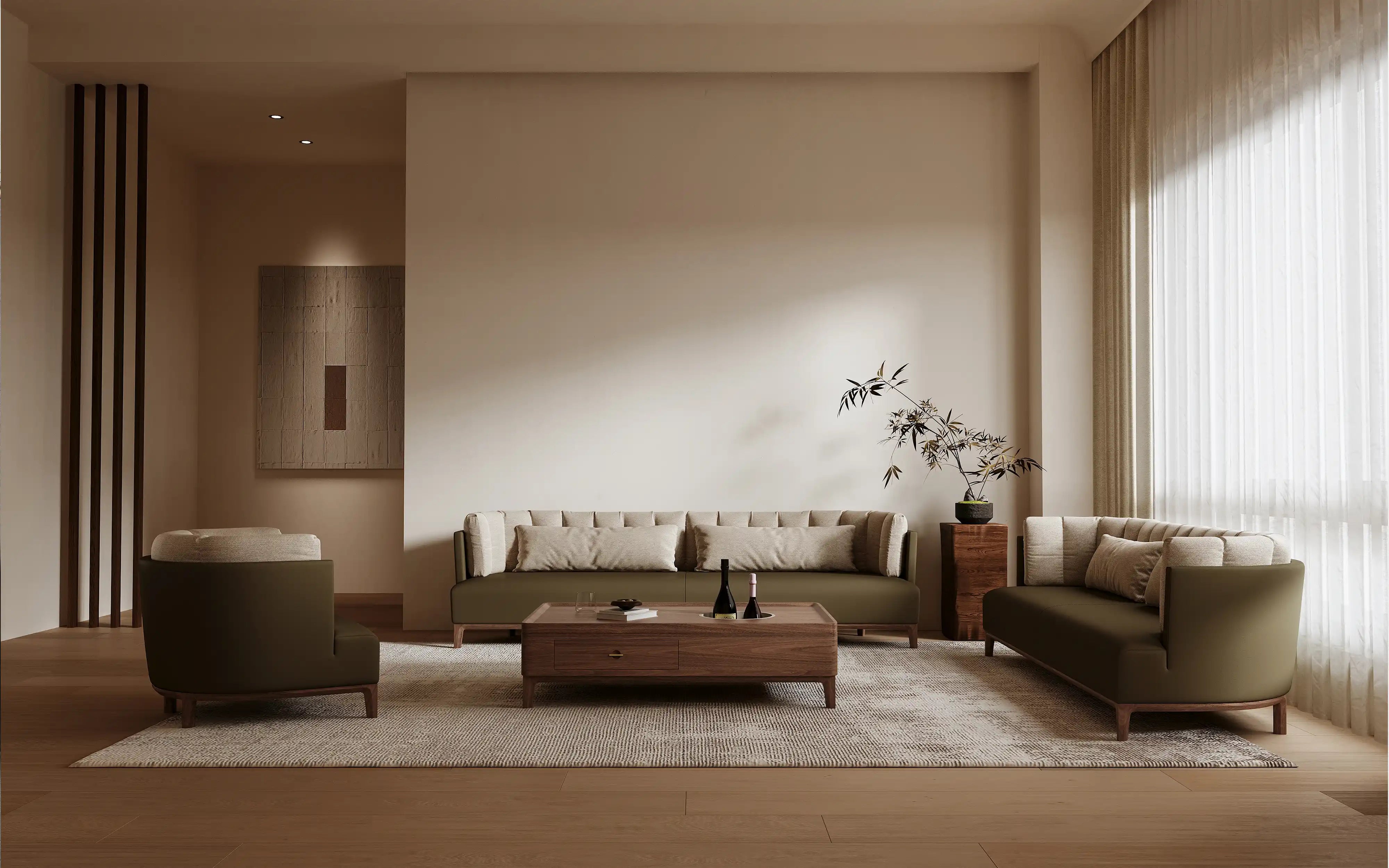 Shan Zhu Series Premium Sofa – A Luxury Fusion of North American Walnut and Premium Leather & Fabric