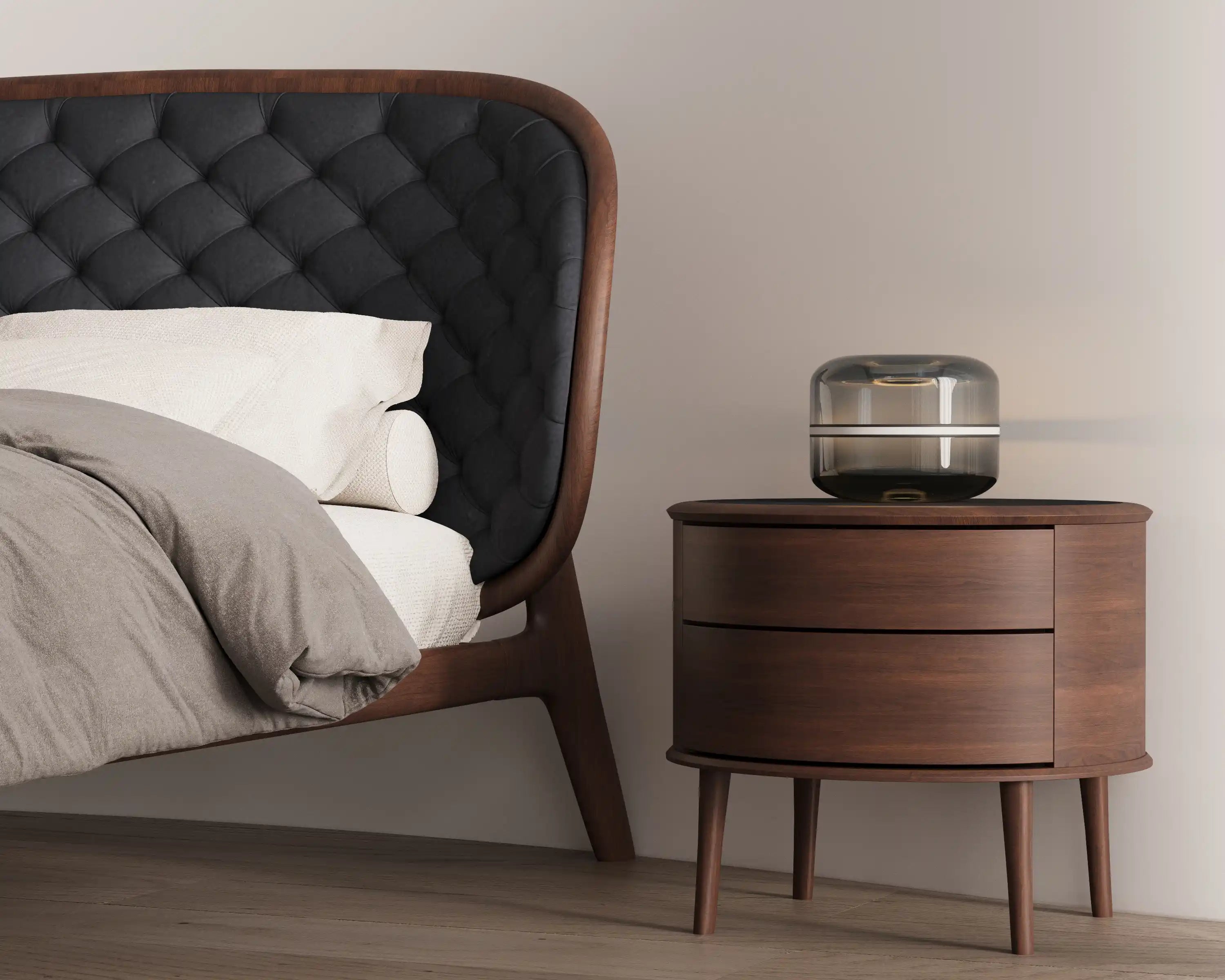RU DIAN Bedside Table — A Ritual of Wood and Leather