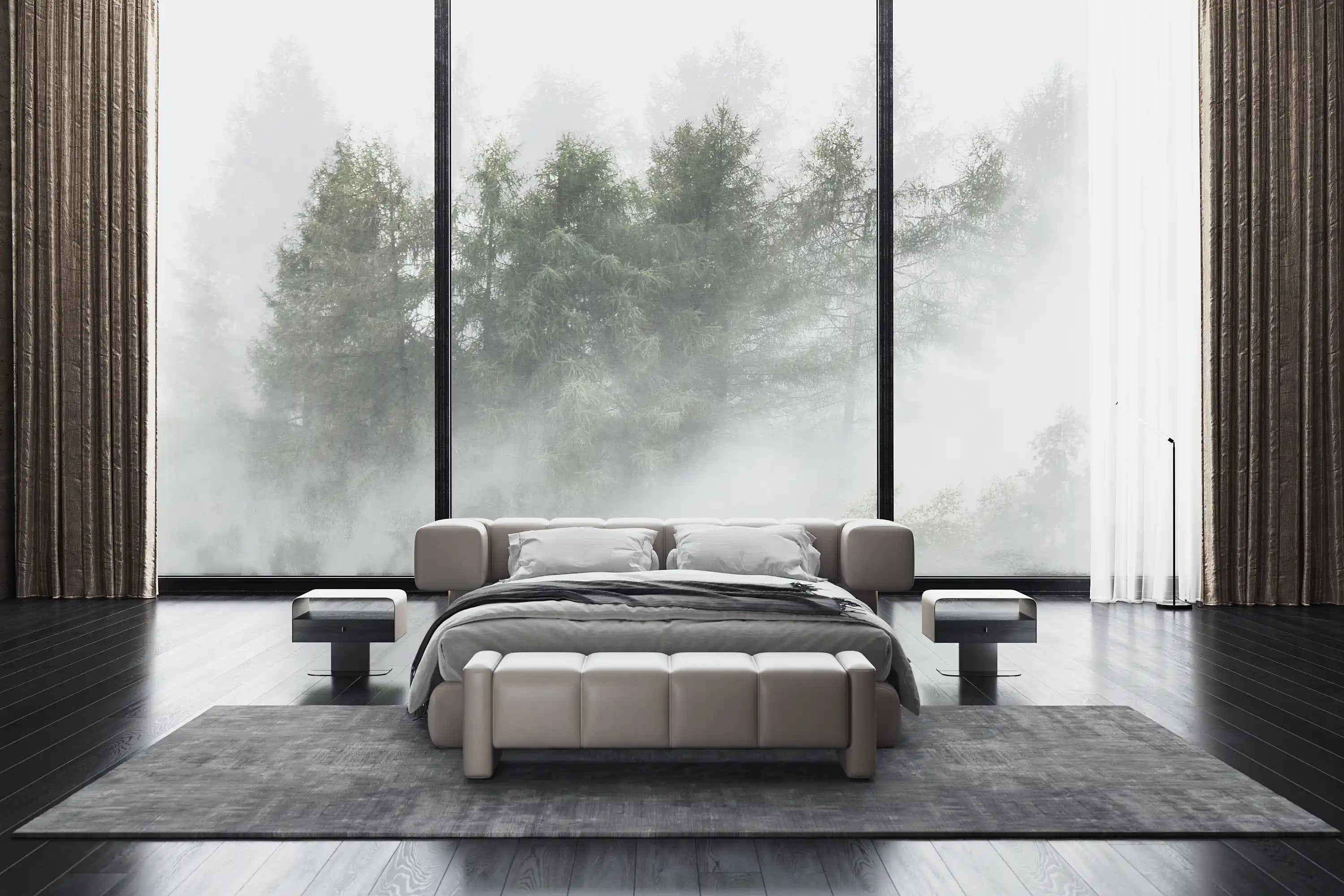 XIAN DI Bed — Sculptural Serenity in Leather & Walnut