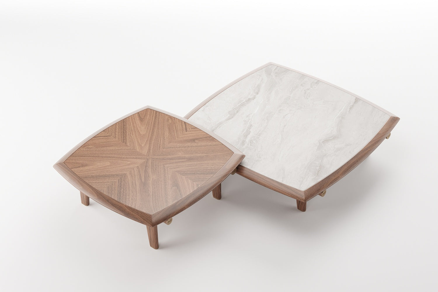 HE LE Series — Dual Reverie Coffee Table in White Marble & American Black Walnut