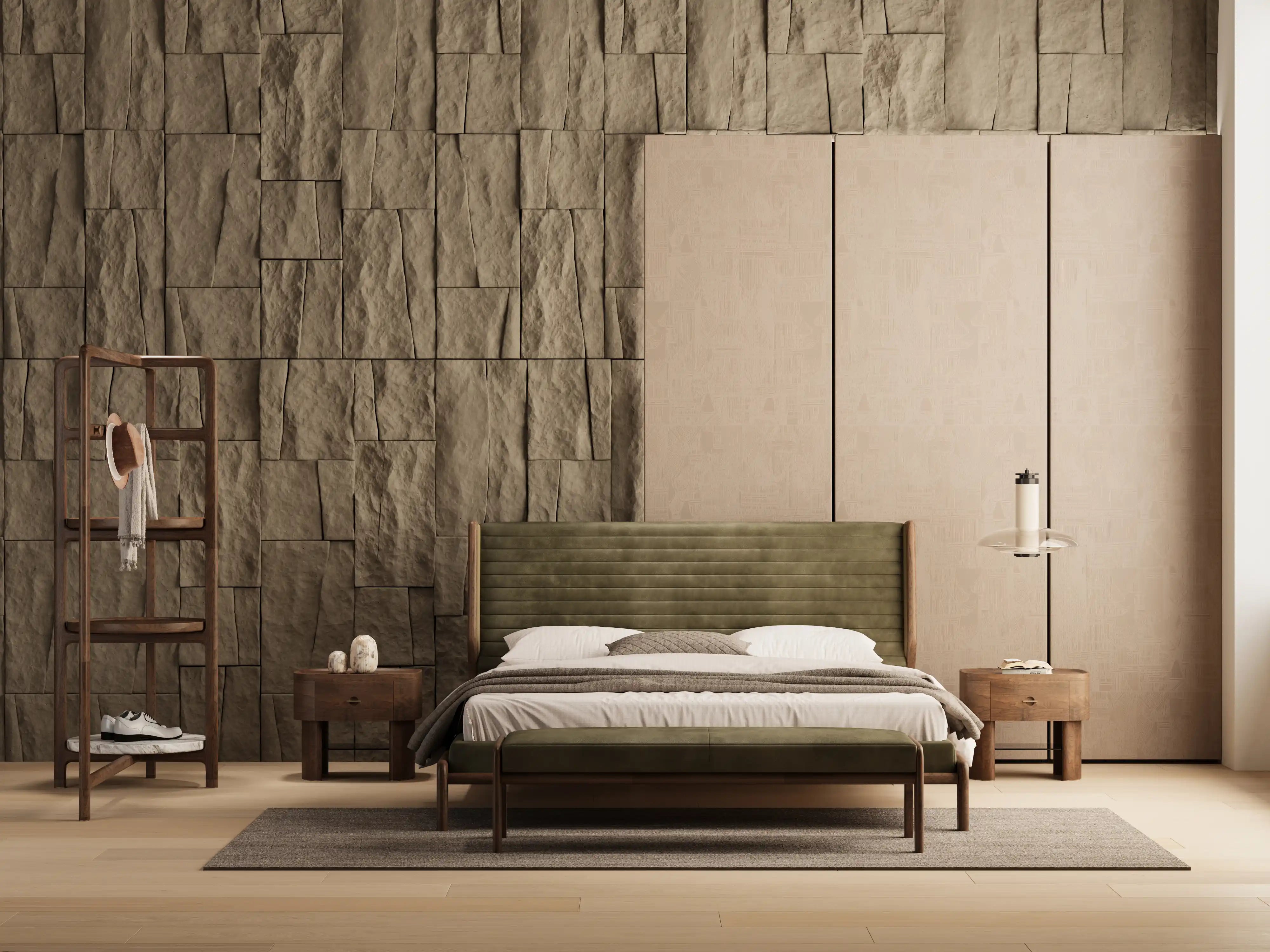 He Le Bed — A Dialogue of Leather and Walnut