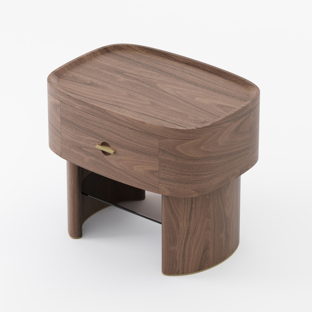 HE LE Bedside Table | Sculpted Walnut Night Companion