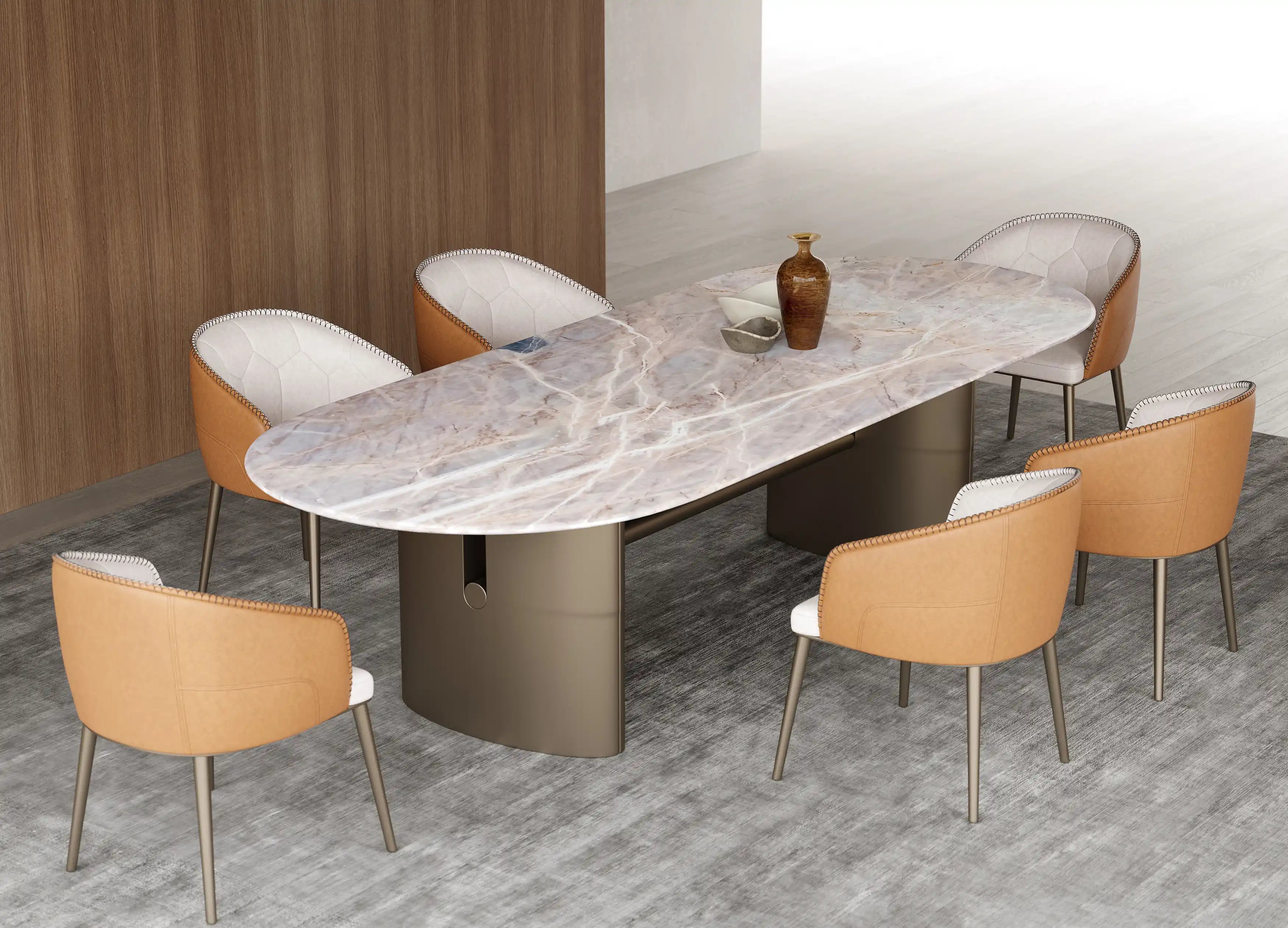 YUAN — Hand-Stitched Leather Dining Chair with Rose-Gold Finish