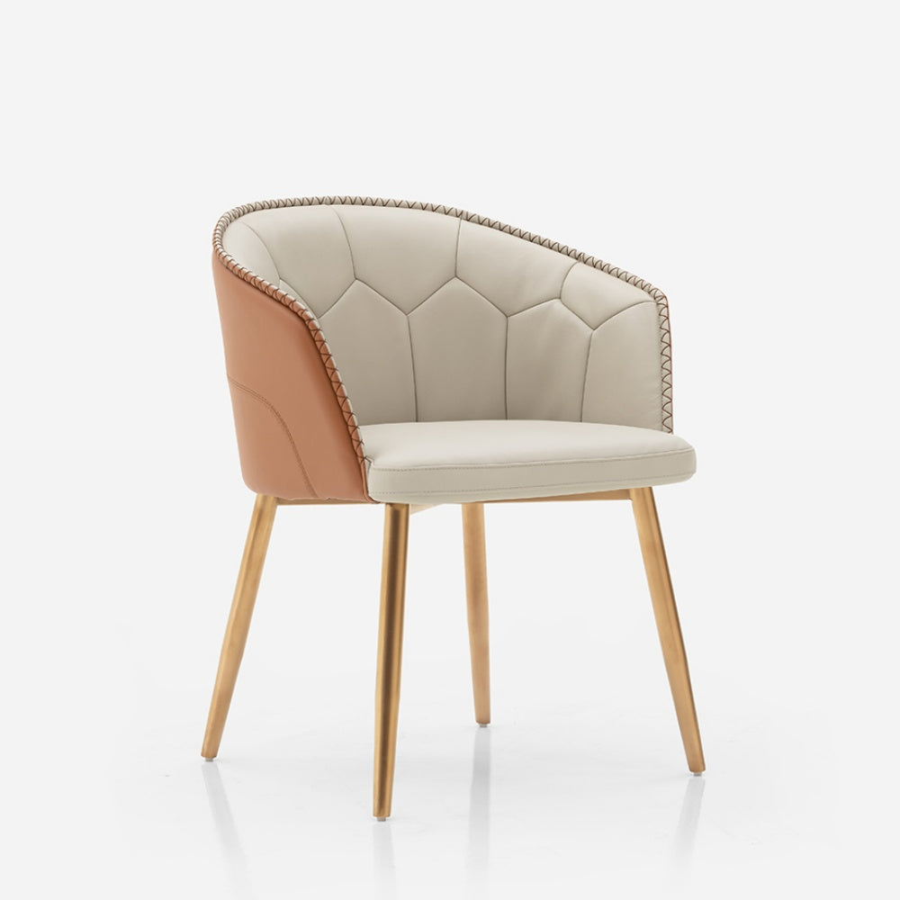 YUAN — Hand-Stitched Leather Dining Chair with Rose-Gold Finish