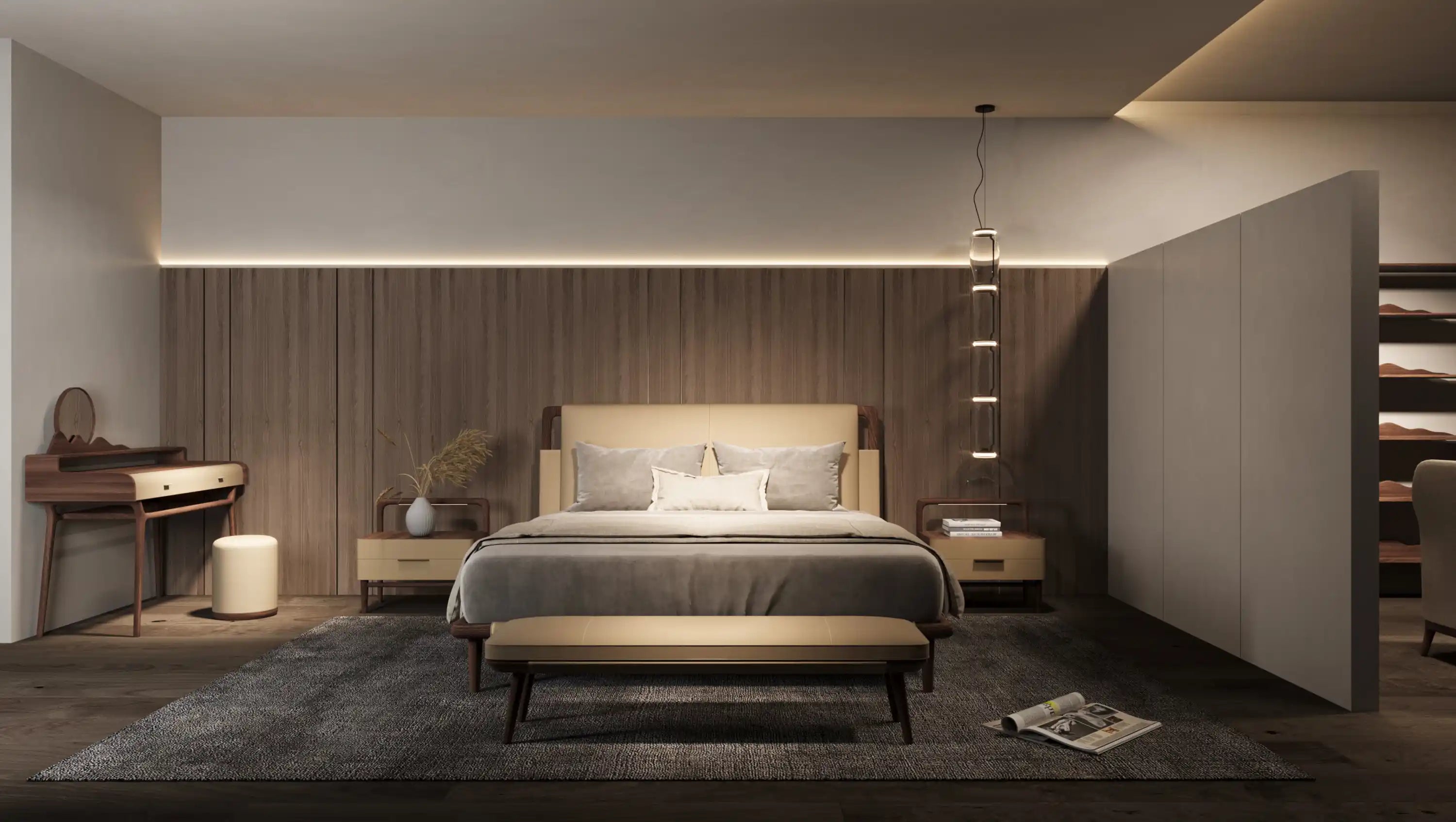 ROUND Bed — Sculpted Serenity in Leather & Black Walnut