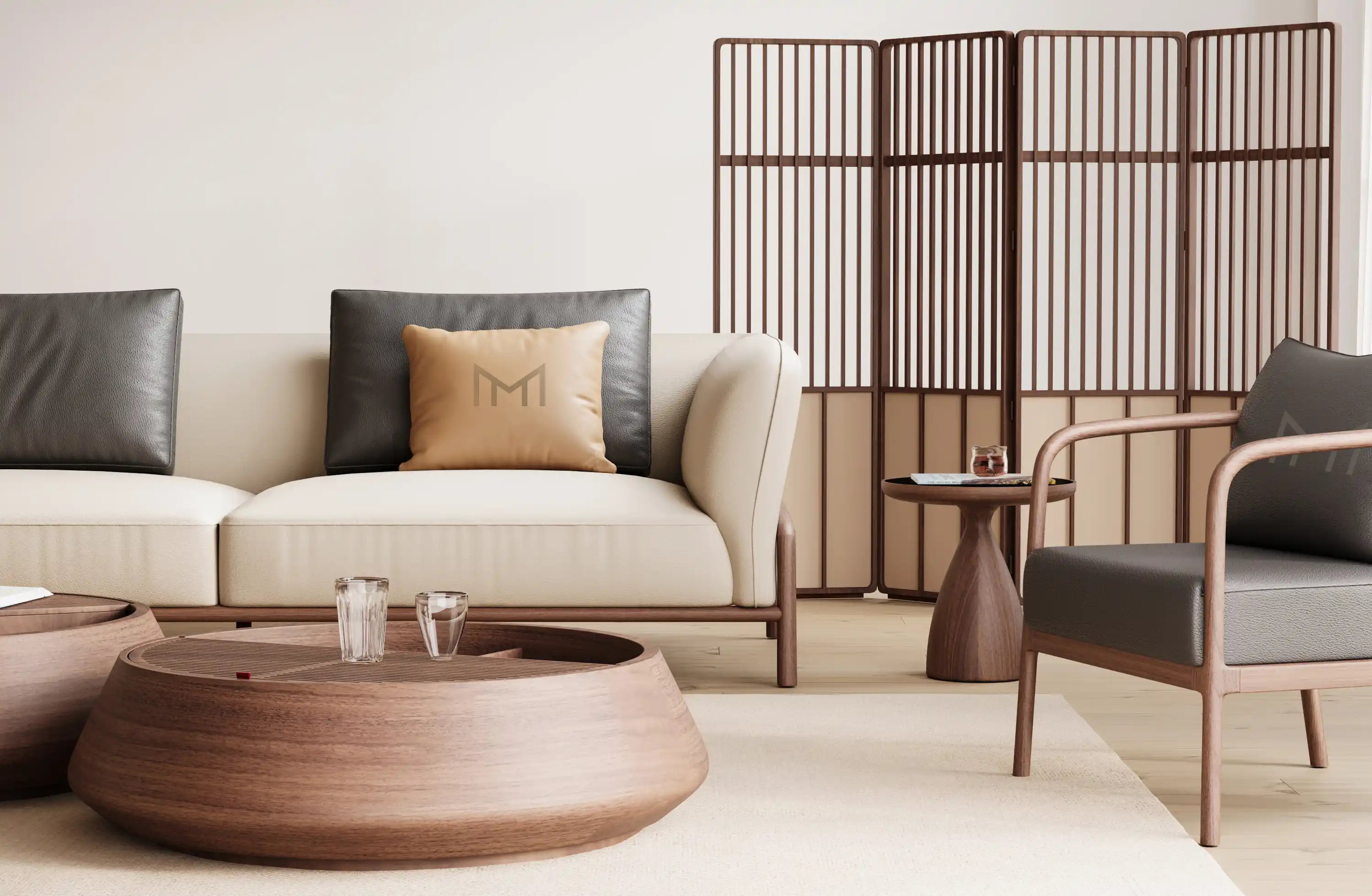 CLEARNESS Series | Sculpted Side Table with Glass Accent