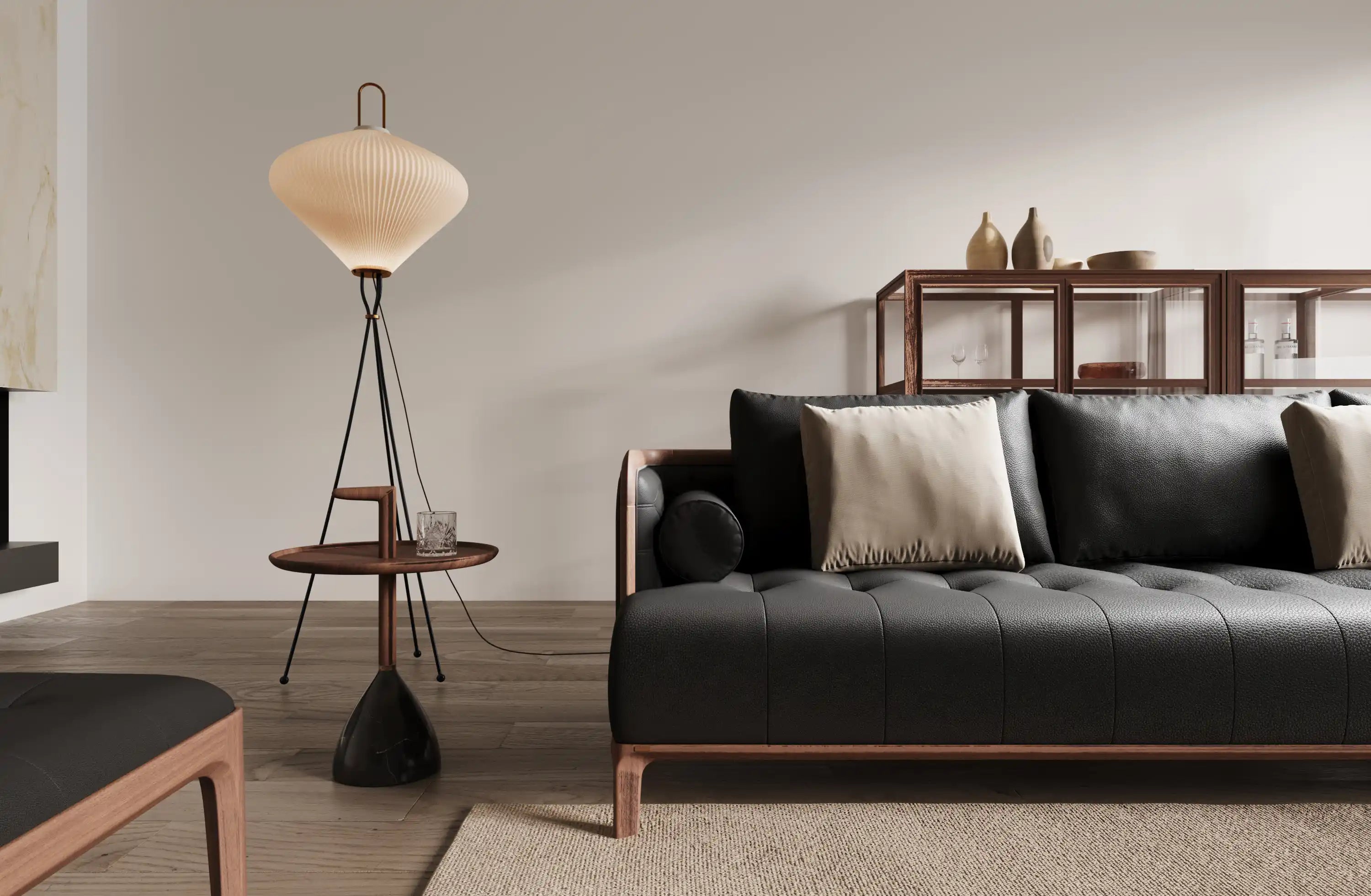 RU DIAN | Sculpted Edge Table in American Black Walnut & Root Marble