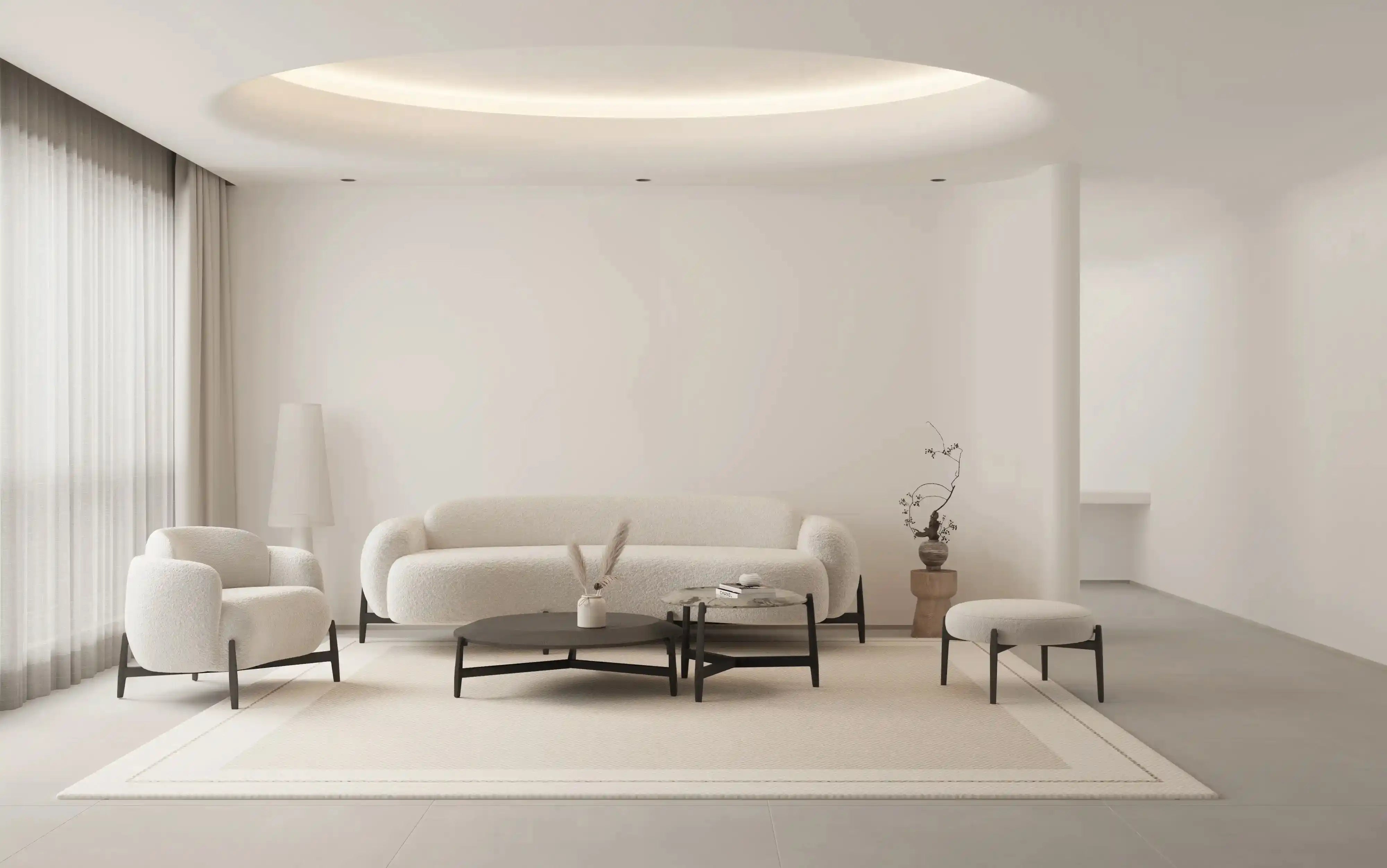 Pebble Collection Bespoke Sofa – Cashmere-Touch Upholstery, Sculpted Black Walnut Plinth